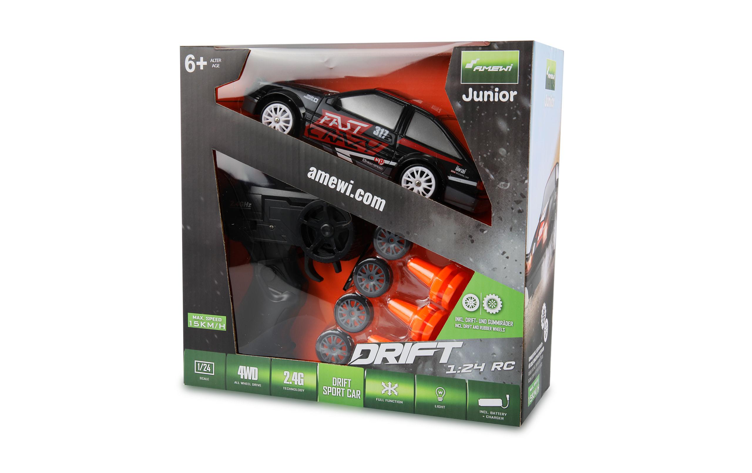 Drift Sport Car 4WD Schwarz, RTR, 1:24Ferngesteuertes Drift-Auto für Kinder ab 6 Jahren