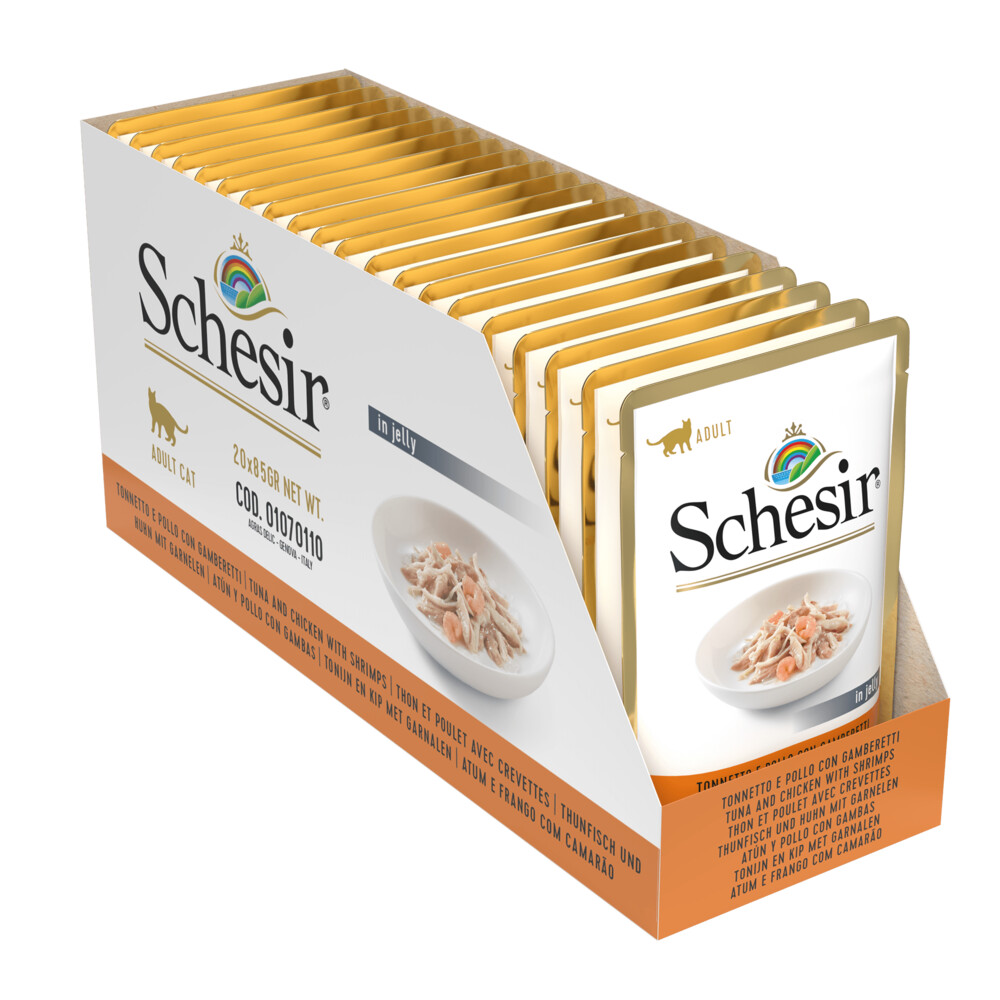 20x Schesir Kattenvoer Tonijn - Kip - Garnaal in Gelei85 gr