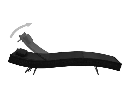 Chaise longue avec oreiller Résine tressée Noir