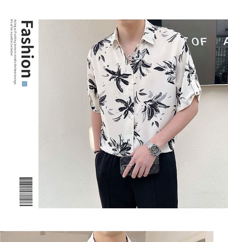 Sheck - Oversized overhemd met korte mouwen, reverskraag en bloemenprint