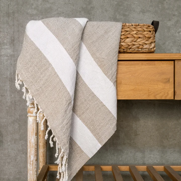 Studio Zondag - Linen Basket Decke, 130 x 170 cm, natur / weiss