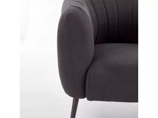 Fauteuil rembourré en tissu gris foncé avec pieds en acier noir Dreamin
