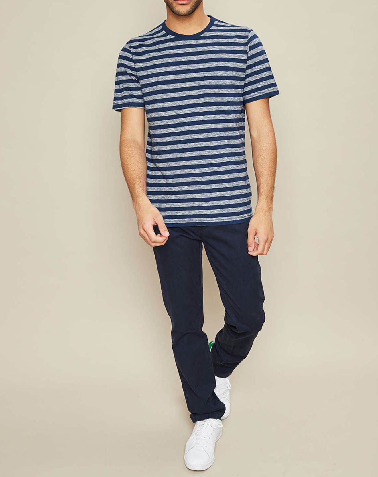 Hartford T-Shirt Pocket Crew rayé bleu marine/blanc