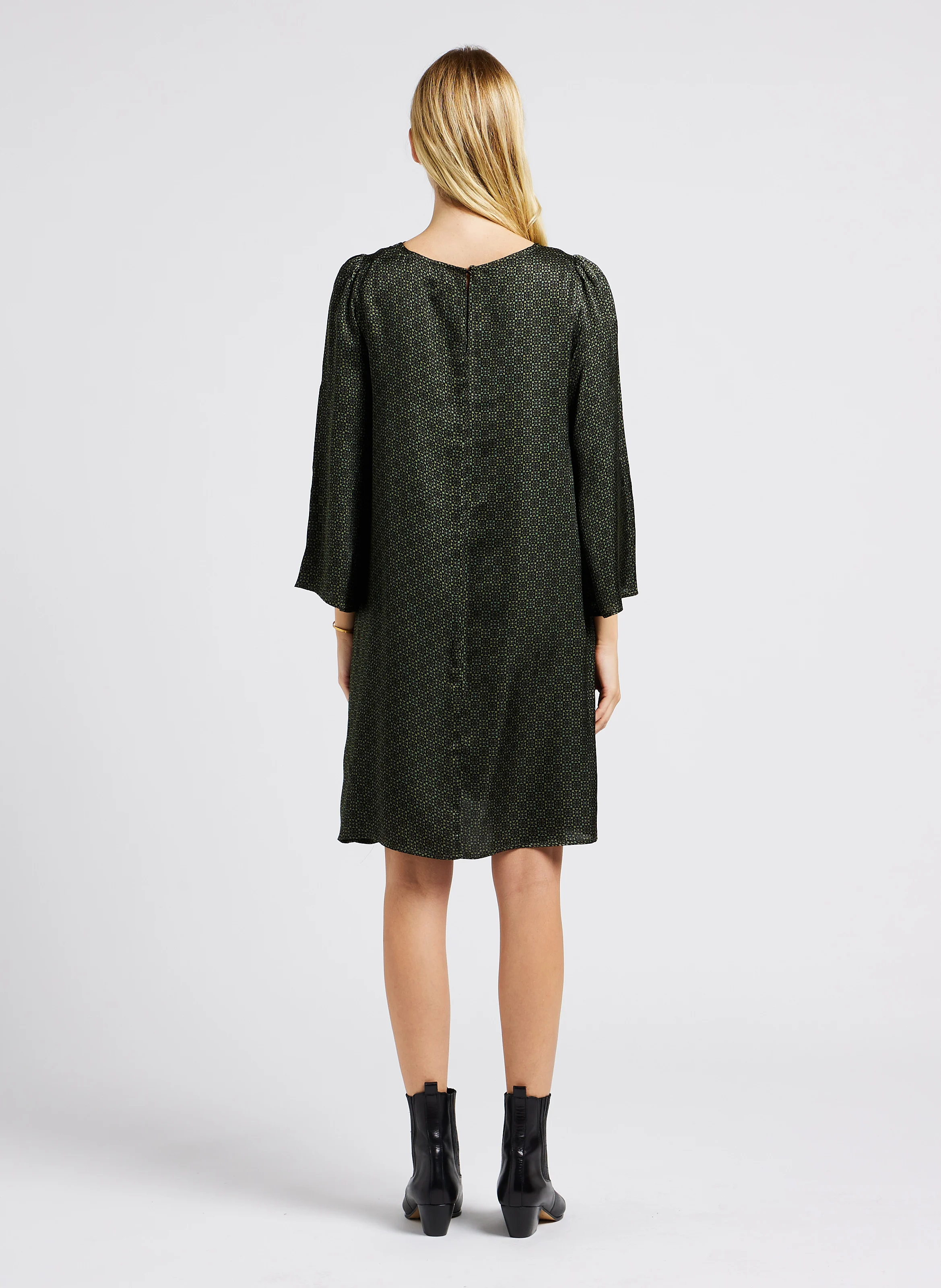 LUCIE - Robe col rond imprimée | Vert