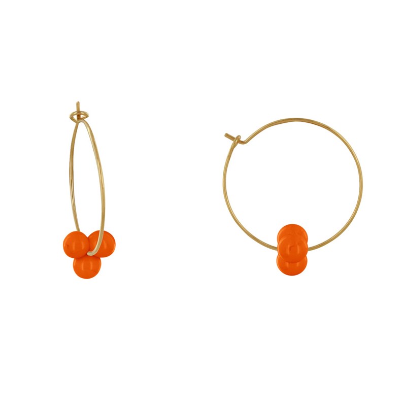 Boucles d'Oreilles Créoles Laiton Fermée et Bouquet de Perles de Verre