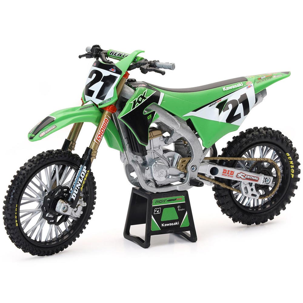 New Ray - Maquette moto 1/12 Kawasaki 450 KX J. Anderson Vert / Blanc / Noir / Or