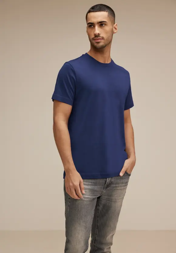 Basic T-Shirt in Unifarbe - true blue