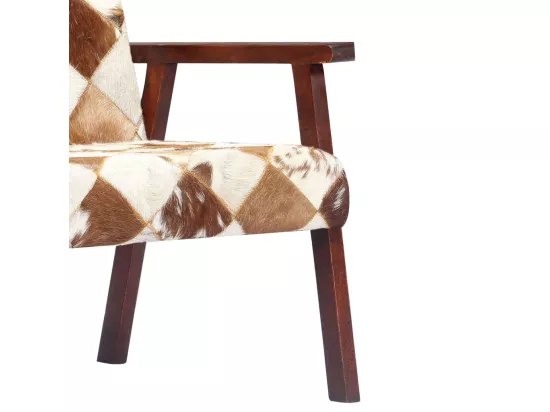 Fauteuil blanc et marron cuir véritable de chèvre