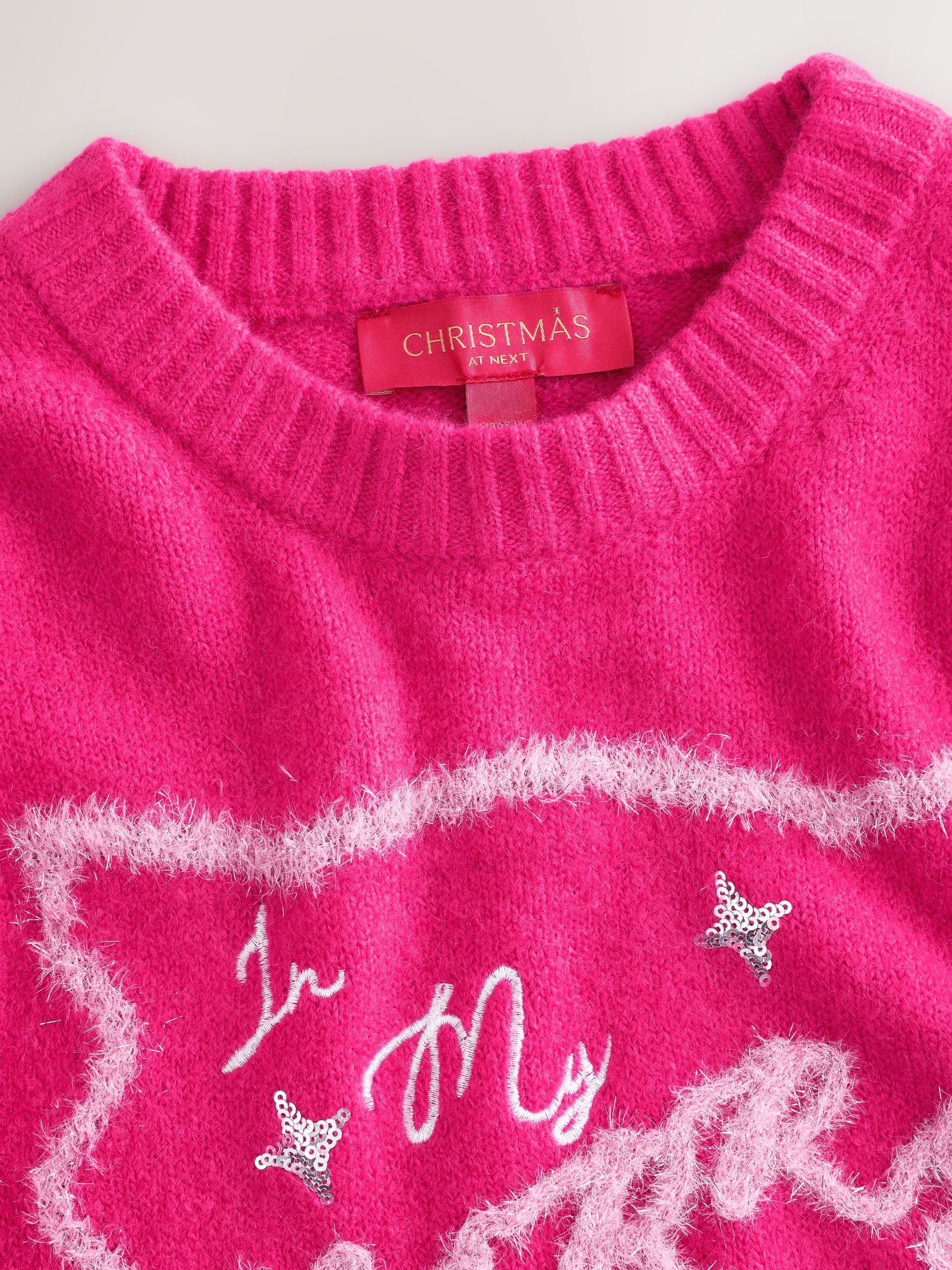 Felroze - Embroidered Merry Era Sequin Tinsel Graphic Short Sleeve Christmas Jumper
