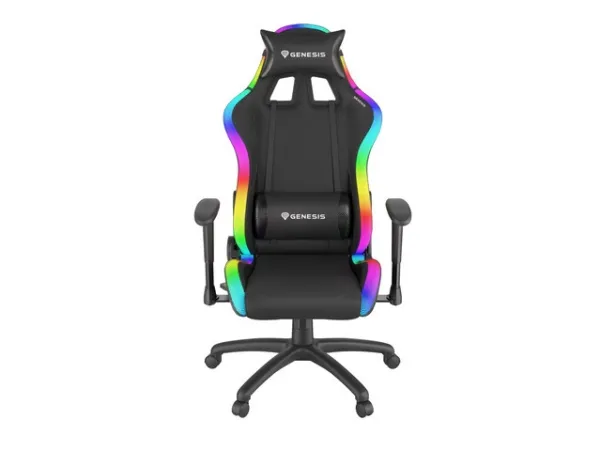 Genesis Trit 500 RGB - Stol - ergonomisk - lænestol - armstøtter - T-formet - vippe - drejeled - tekstil, PU syntetisk læder - sort
