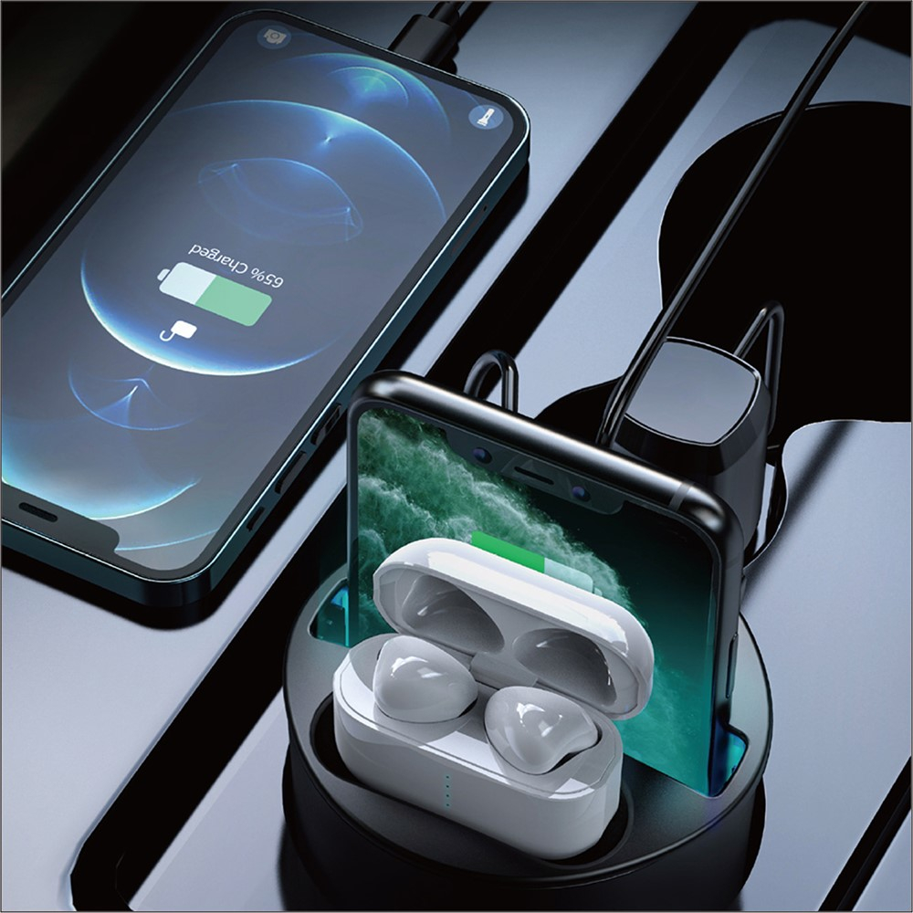 (15W) 4in1 Auto Becherhalter Ladegerät Cup Holder Qi Wireless Charger - Schwarz