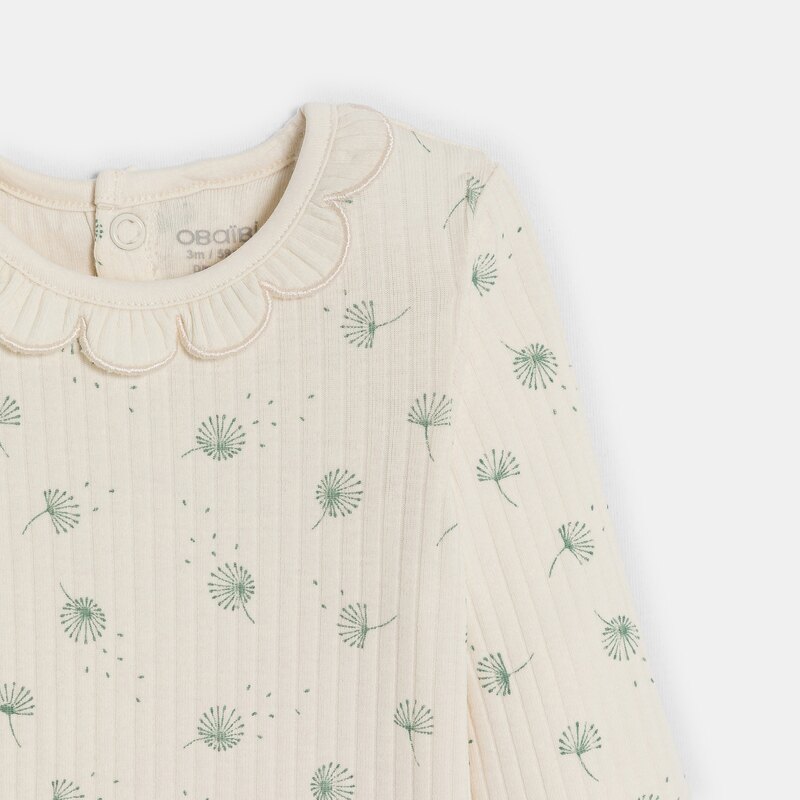 Body maille fantaisie col pétale blanc bébé fille Vert