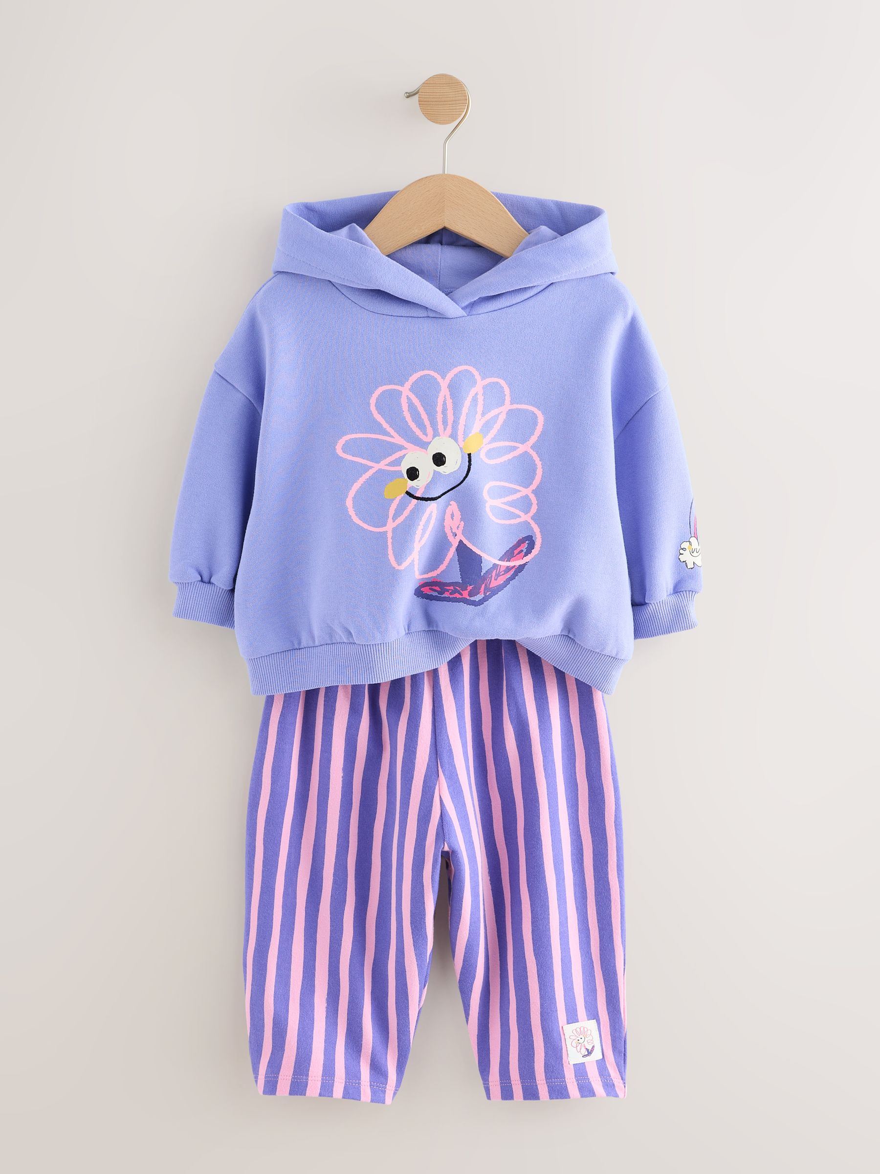 Purple Stripe Flower - Set met hoodie en joggingbroek met rechte wijde pijpen (3mnd -7jr)