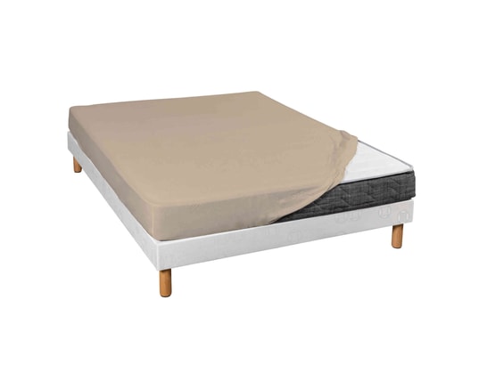 TERRE DE NUIT - Drap housse Lot de 2 draps housses jersey beige bonnet 30 cm 180x190