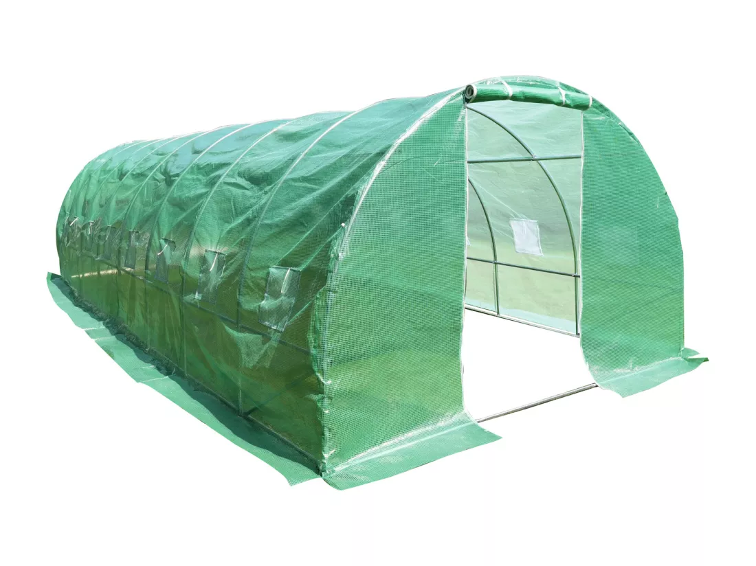 Serre en plastique tunnel en acier fondation grillagée toile PE 170g/m133