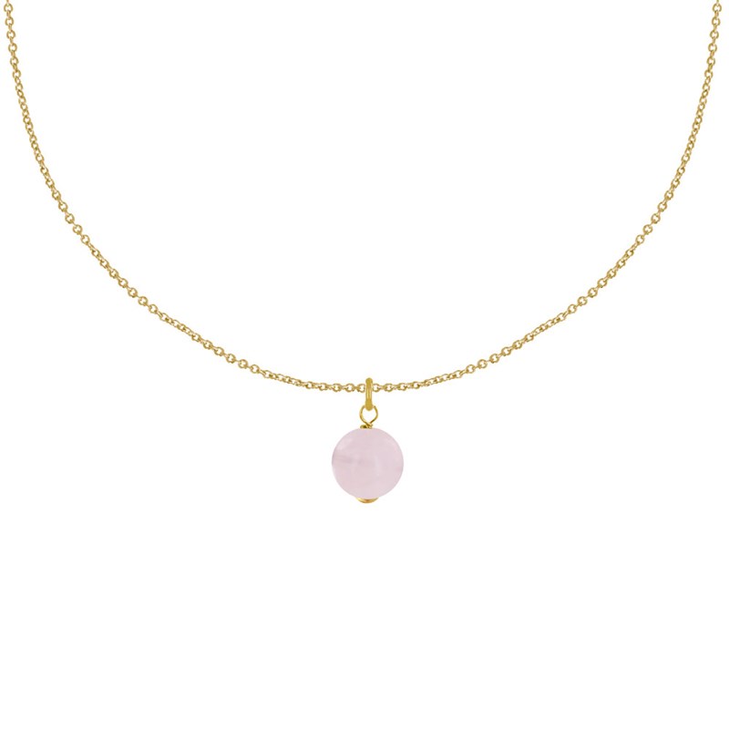 Collier Plaqué Or Pendentif Perle de Quartz Rose