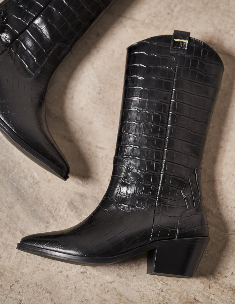 Bottes Jade - Cuir croco noir