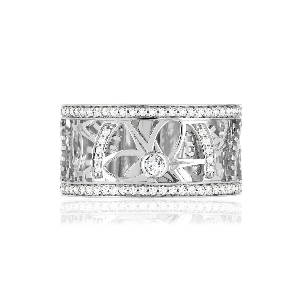 Bague Vesontio or blanc 750, diamants total 4/100e de carat.