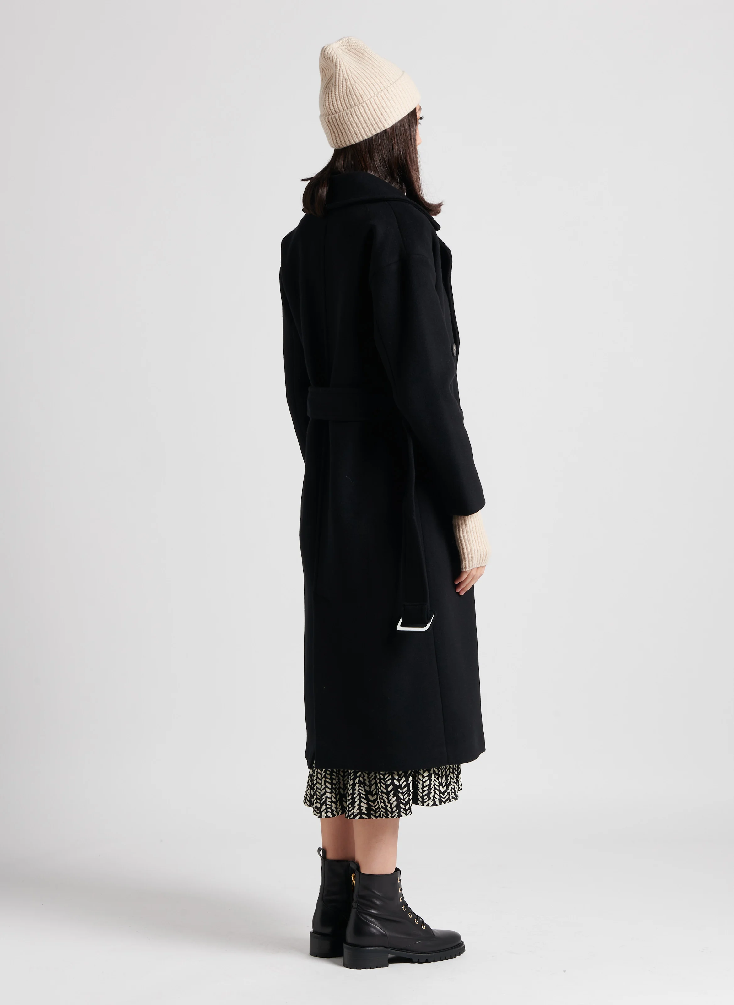 MATIS - Manteau col tailleur en laine mélangée| Noir