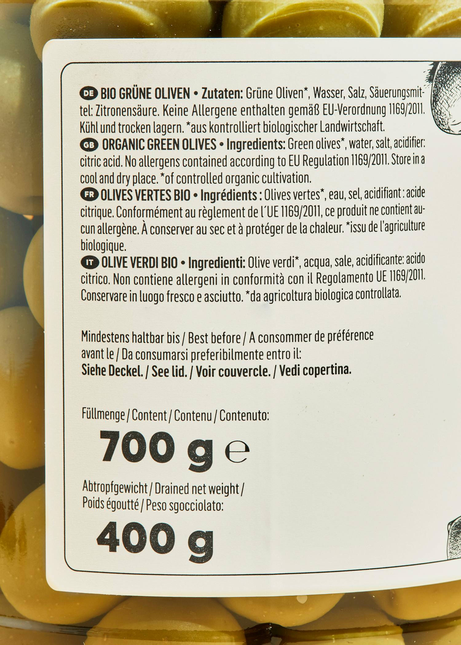 Grüne Bio Oliven mit Stein 400 g