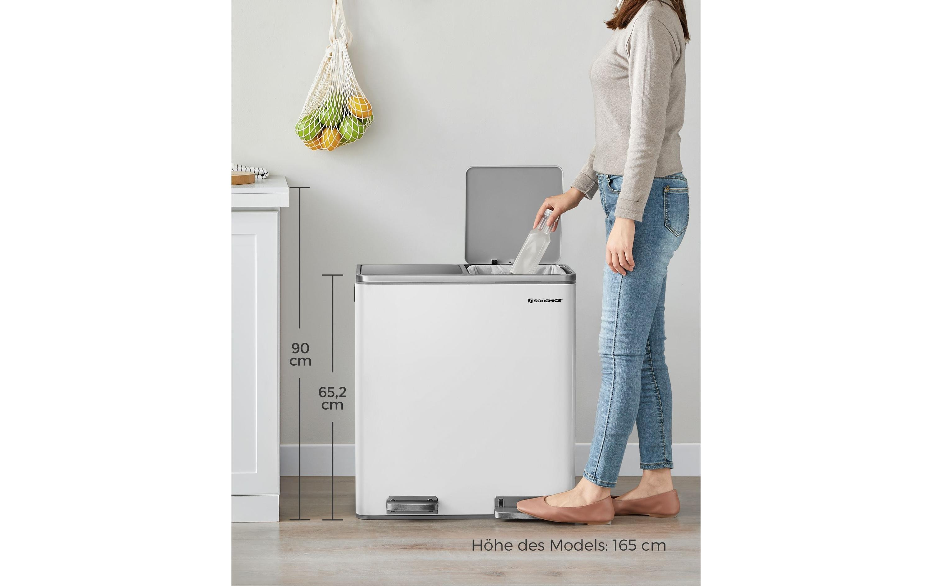 Abfalleimer Mülleimer 60 l, Weiss<br>Treteimer mit zwei Fächern