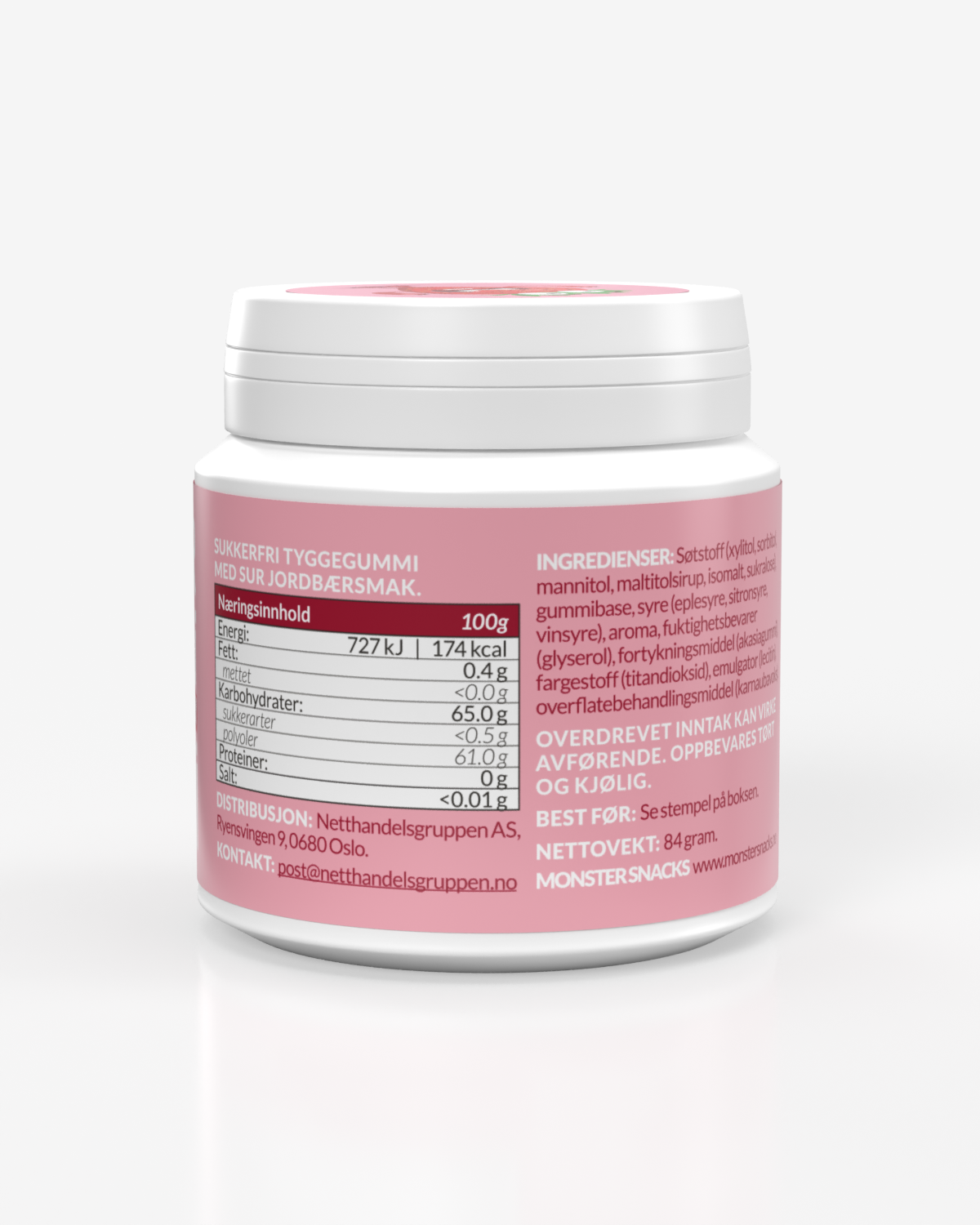 Monster Sukkerfri Tyggegummi Sour Strawberry 84g