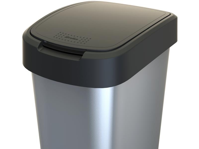 Rotho Swingeimer Art Twist 50 l, Silber metallic Abfalleimer aus Kunststoff