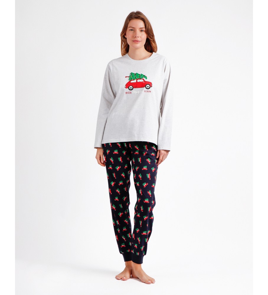 Pijama de manga comprida Admas com estampa de árvore de Natal cinza