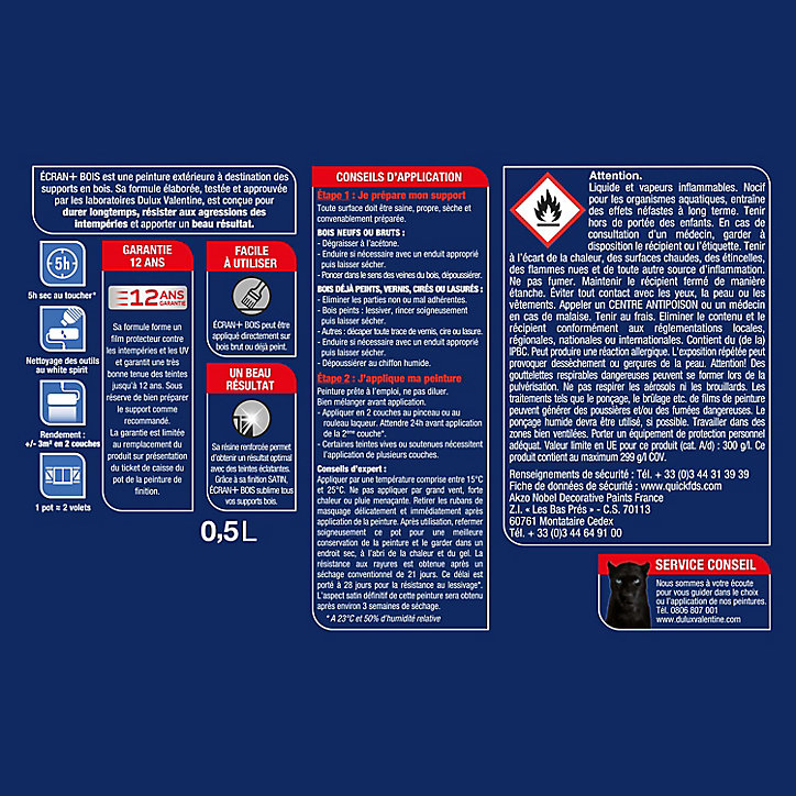 Peinture extérieure bois Ecran+ Bois Dulux Valentine satin sable clair RAL 1015 0,5L