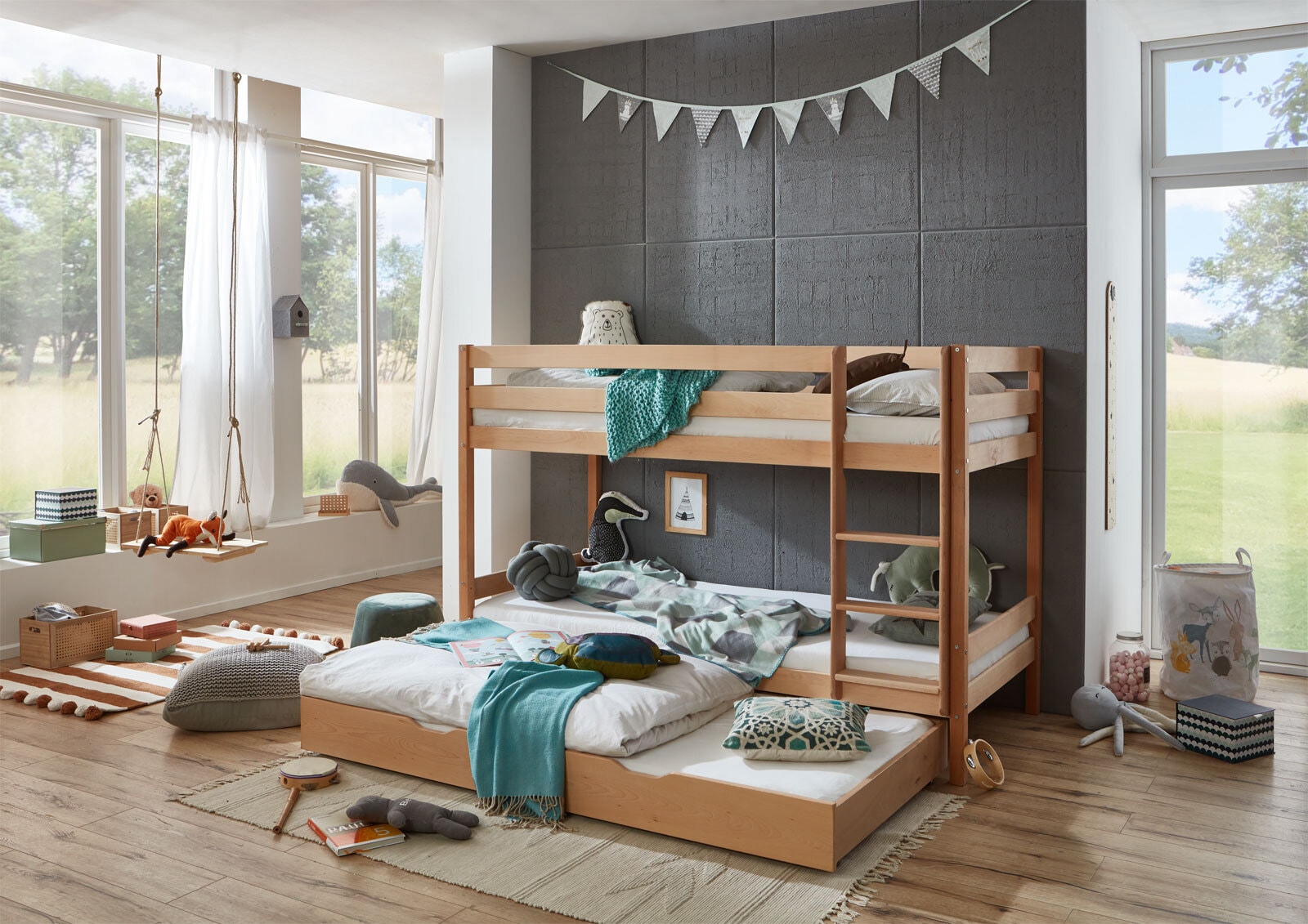 Etagenbett Lars 95,5x140x205,5 cm Buche massiv