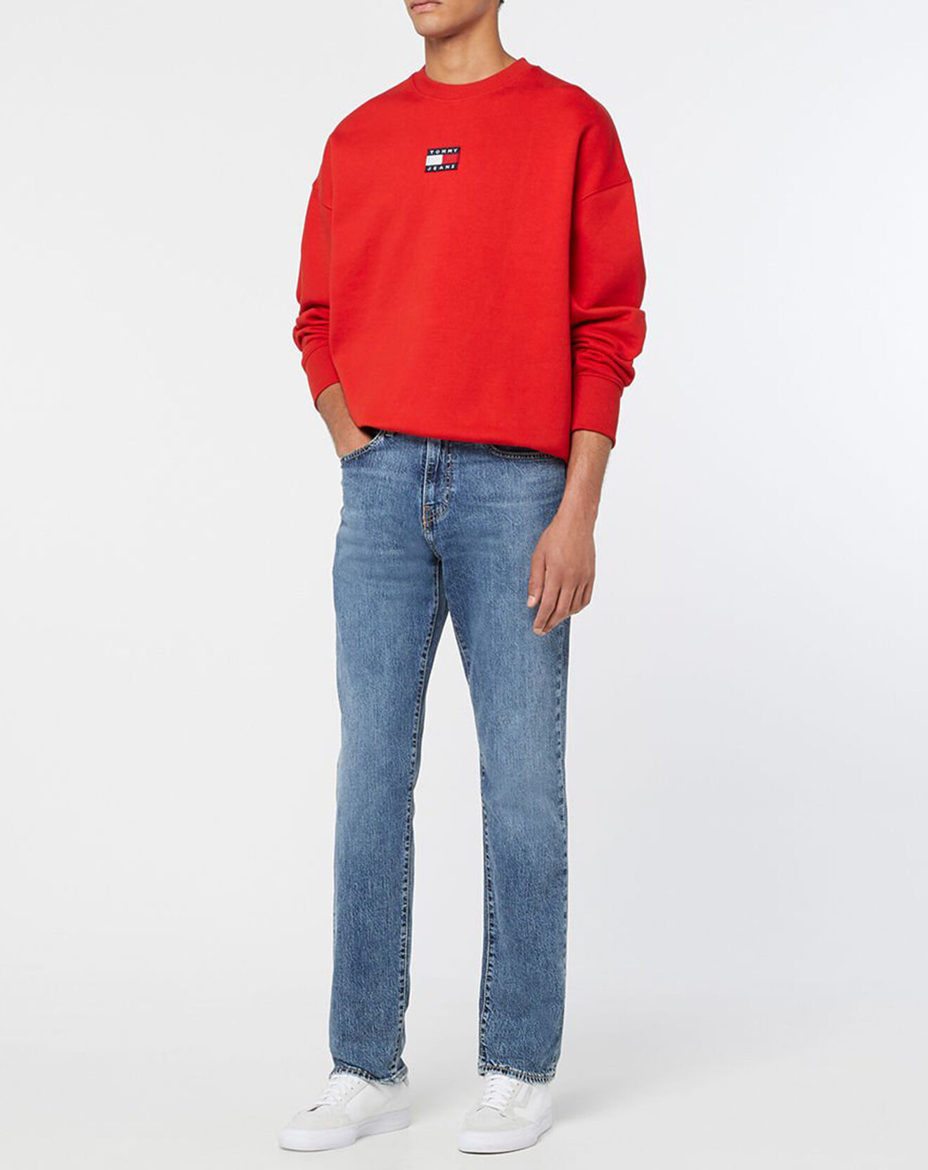 Tommy Jeans Sweat 100% Coton Bio Tjm Tommy Badge Crew rouge