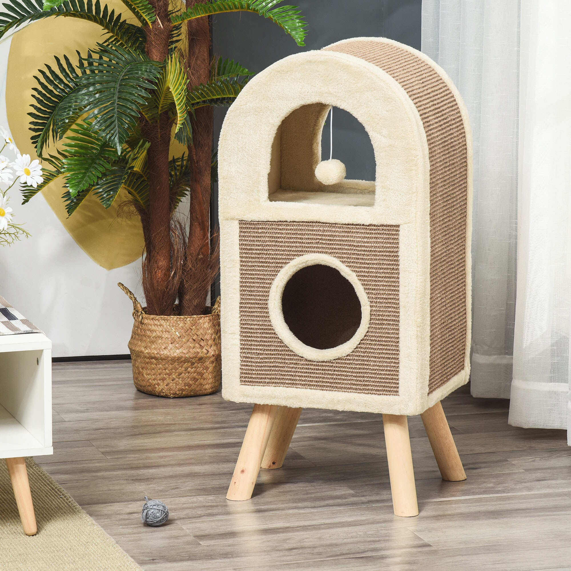 PawHut Kratzbaum mit mehreren Ebenen braun 40L x 34B x 91H cm