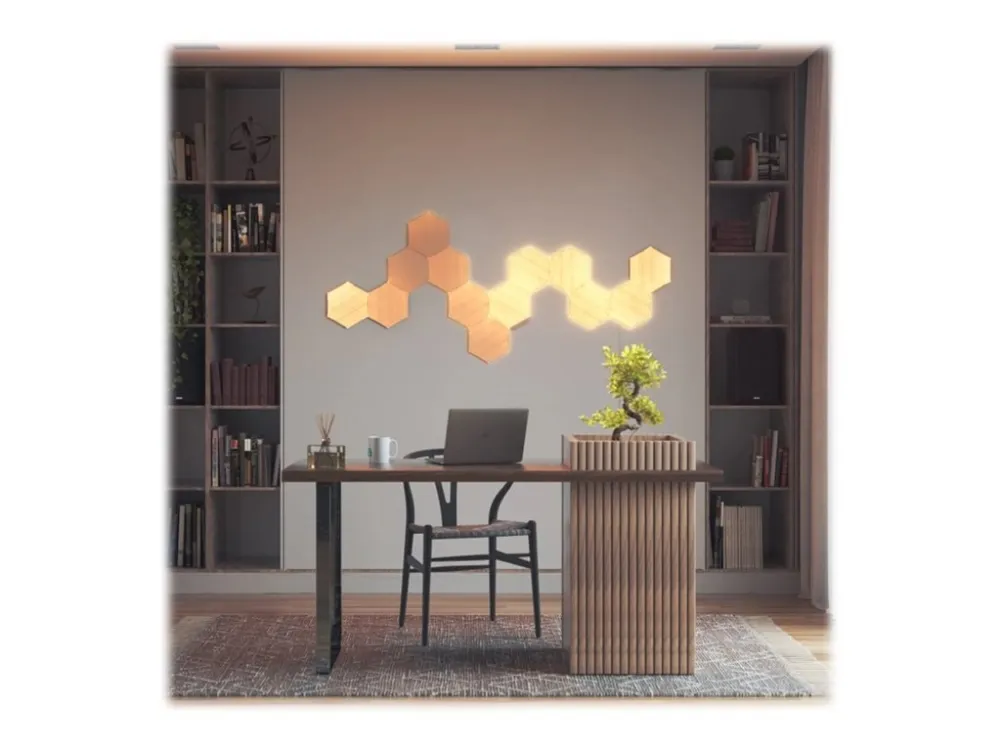 Nanoleaf Elements Starter Kit - Trådløs belysningsindstillingspanel - LED x 13 - total: 24.83 W - varmt til køligt hvidt lys - hexagon - træ