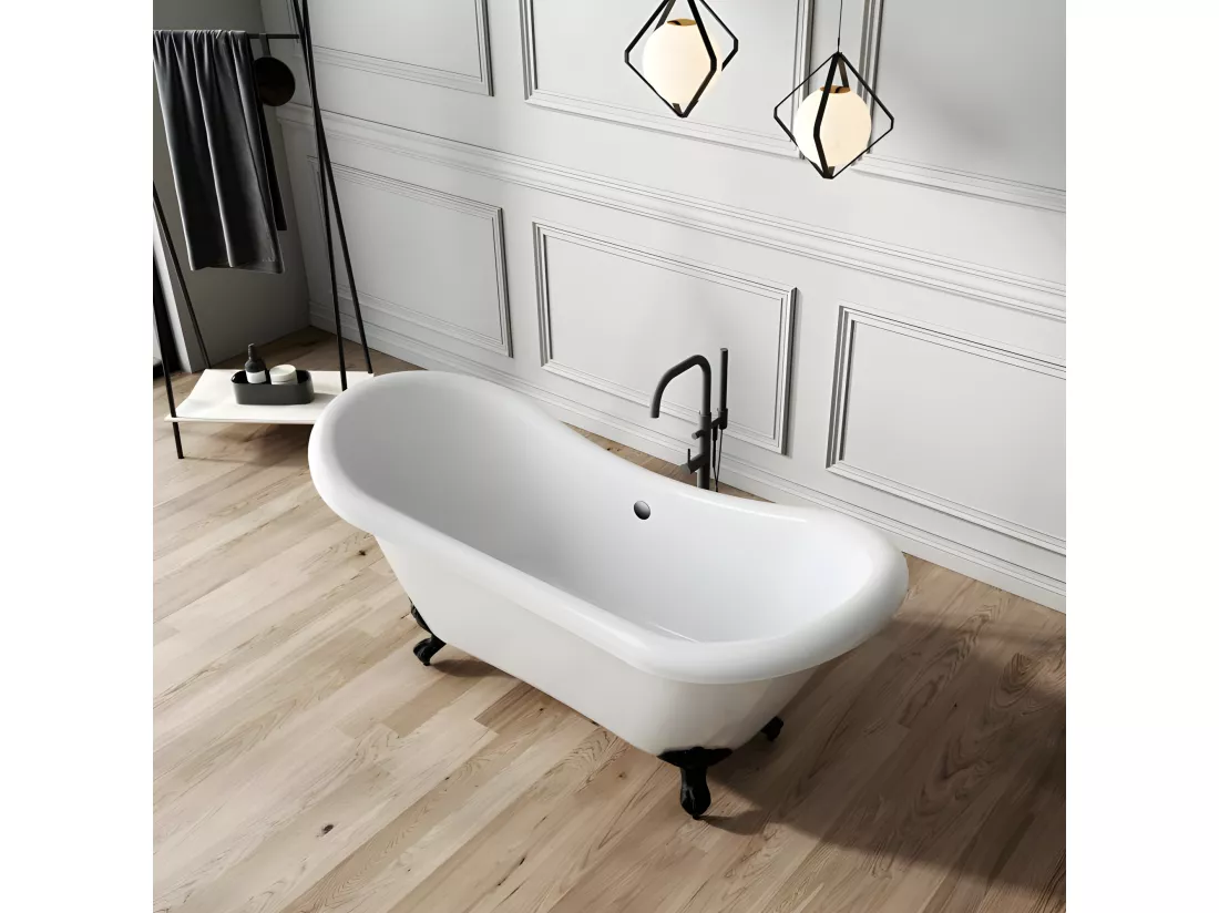 Baignoire ancienne rétro sur pieds DARLINGTON Blanche 175 cm Pieds de Lion Noirs