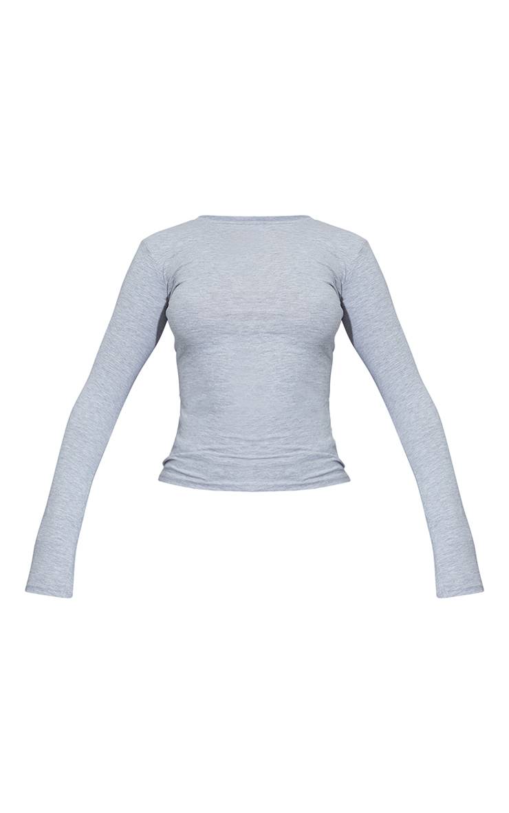 Gris Chiné Haut À Manches Longues En Coton Avec Col Rond