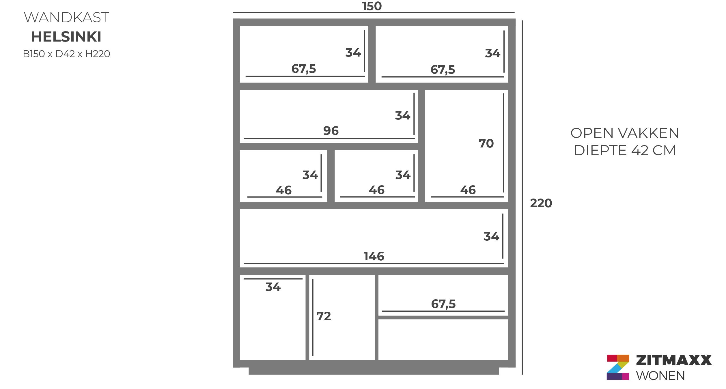 Kabinet 96267 Helsinki B150 x D42 x H220 cm