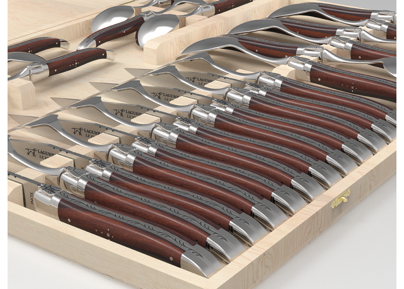 Service Laguiole de 24 pièces avec un manche en bois de violette et mitres en acier inoxydable