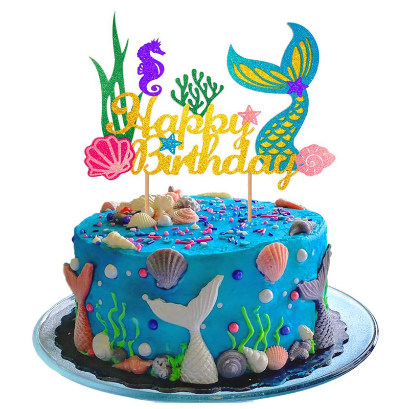Kuchenstecker Happy Birthday Kinder Tortenstecker Topper Dekoration für Torten / Kuchen - Meerjungfrau