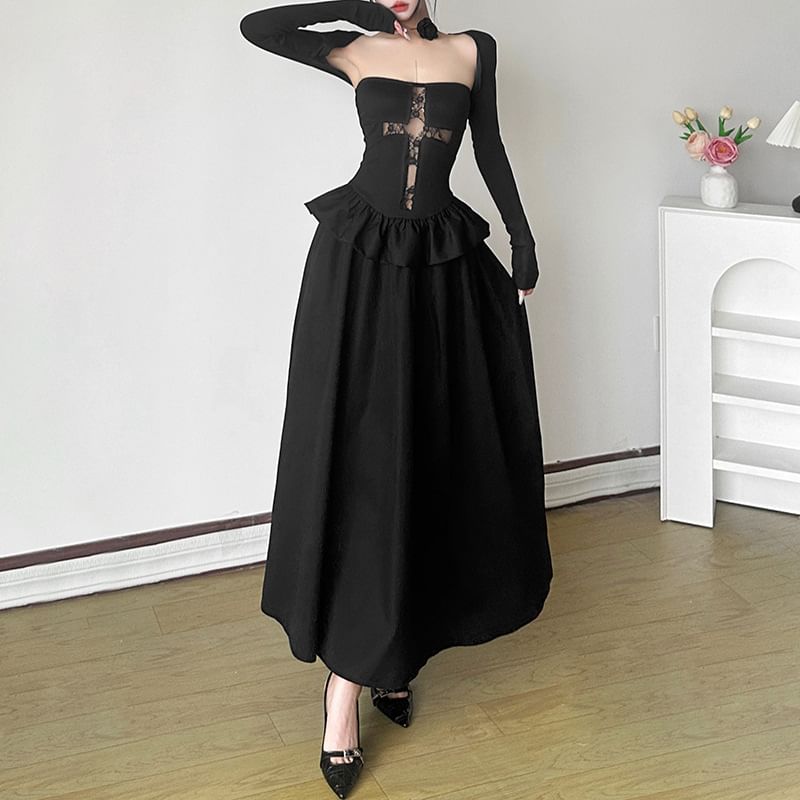 Sugarcoat - Set: Strapless Cross Panel Maxi A-lijn jurk + Shrug