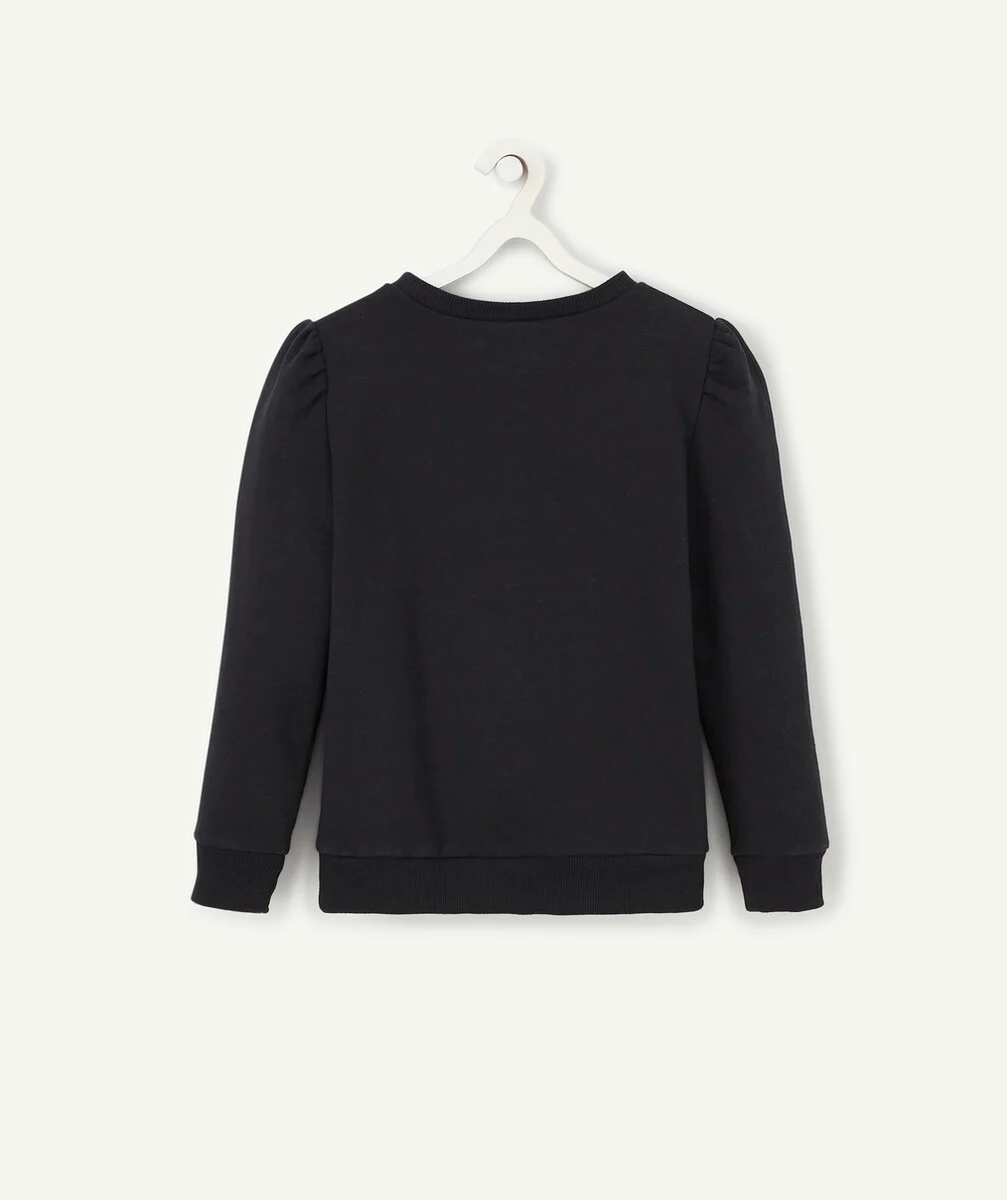 SWEAT FILLE EN COTON BIOLOGIQUE NOIR AVEC ANIMATION COULEUR DORÉE