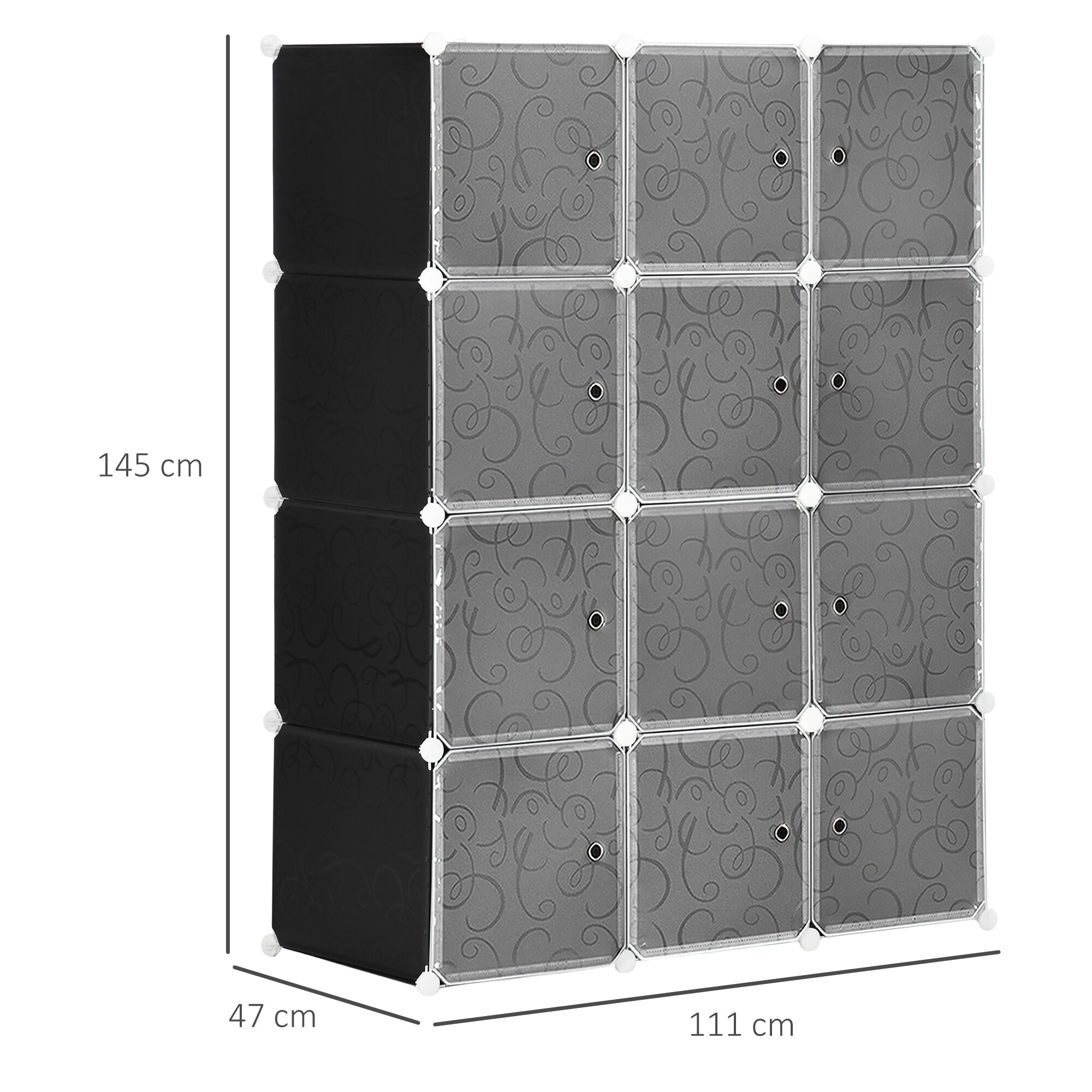 HOMCOM Kleiderschrank mit Stecksystem schwarz, weiß 47 x 111 x 145 cm (LxBxH)
