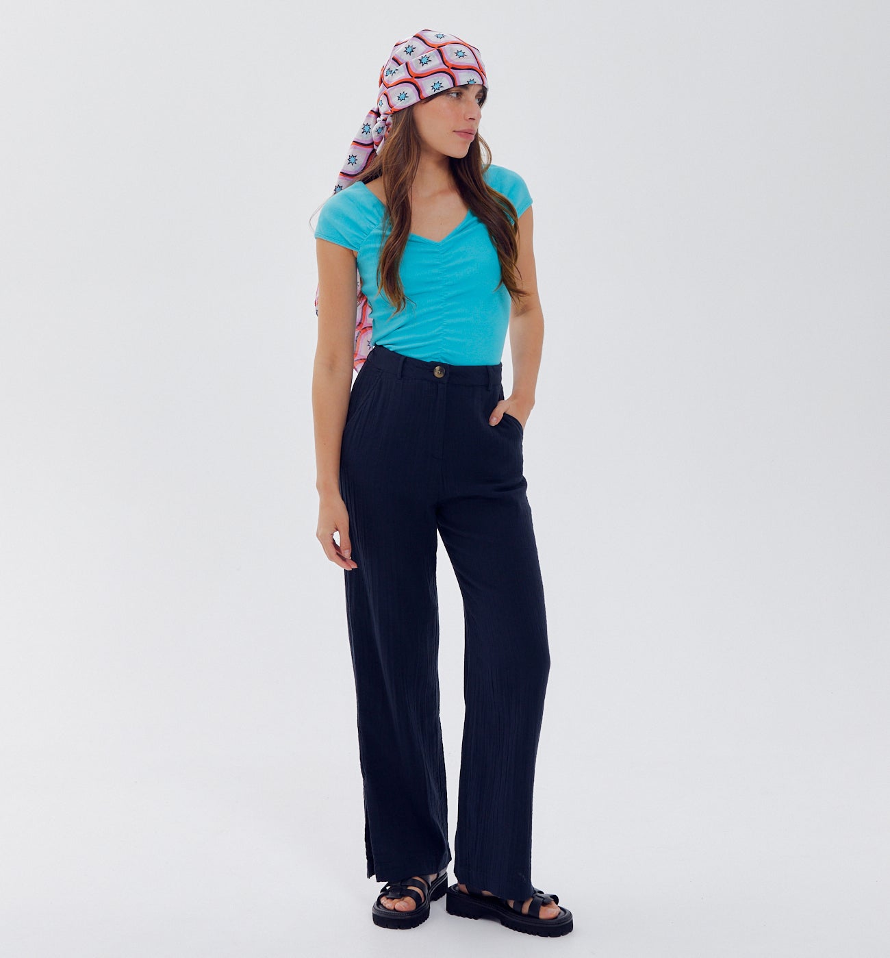 Top en jersey ctelé Femme - Turquoise