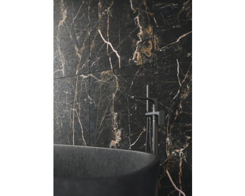 Porseleinen wand- en vloertegel Marquina 119,7 x 59,7 x 0,8 cm goud gepolijst gerectificeerd