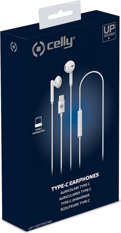 Celly UP1100TYPECWH hoofdtelefoon/headset Hoofdtelefoons Bedraad In-ear Oproepen/muziek USB Type-C Wit