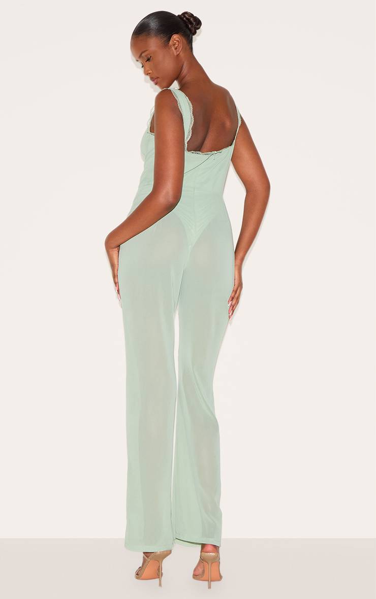 Vert Sauge Combinaison Évasée En Mousseline À Imprimé Floral Avec Détail Corset