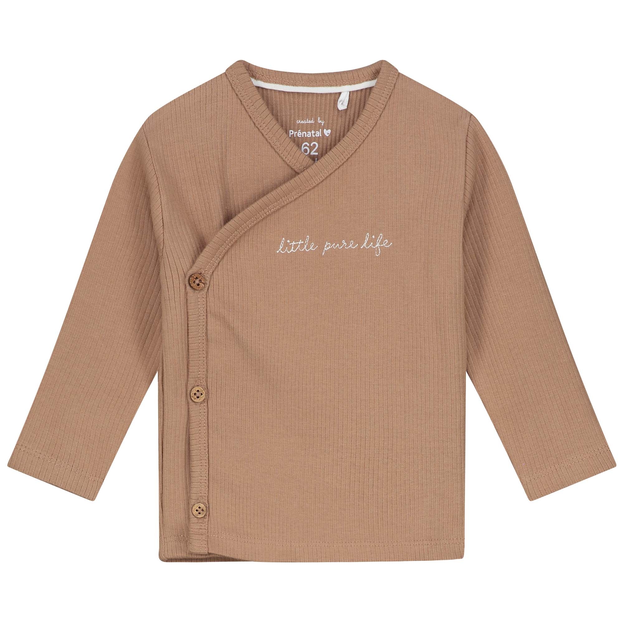 Prénatal newborn shirt rib Pure lange mouwen effen bruin