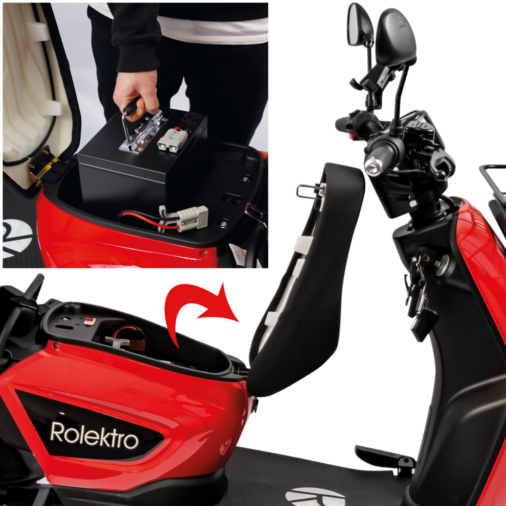 Rolektro, E-Carrier 25 V.3 Lithium, Rot, mit XXL-Koffer, 60V-32,5Ah Akku, 1000 Watt