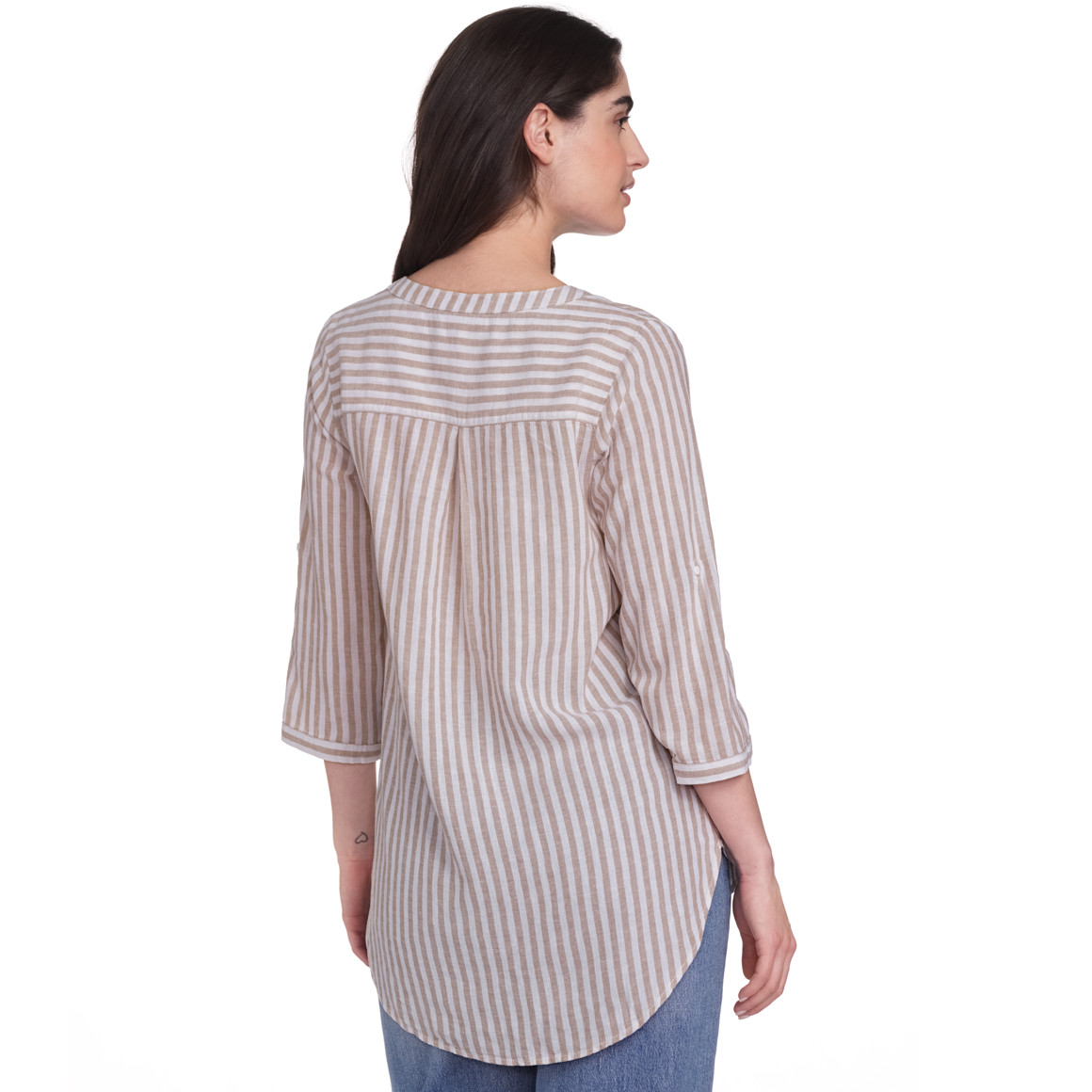 Gina Damen Leinen-Bluse mit Streifen hellbraun / weiss