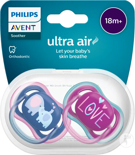 Philips Avent Sucette +18 Mois Ultra Air Elephant/Texte 2 Pièces (SCF349/19)
