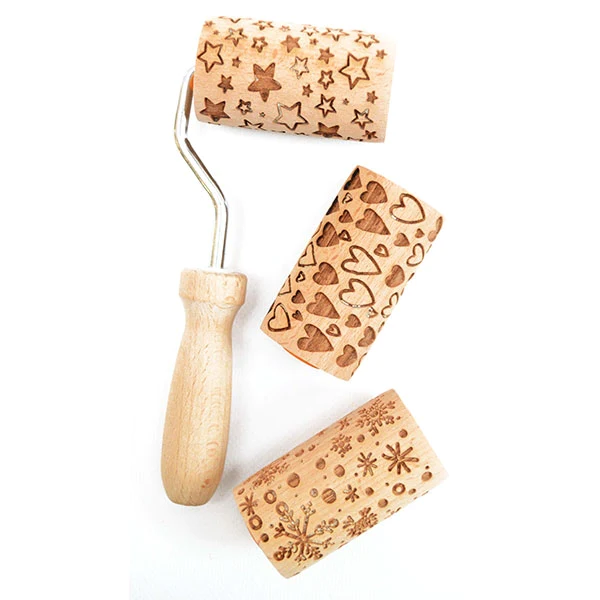 3 mini rouleaux empreintes en bois interchangeables Scrapcooking